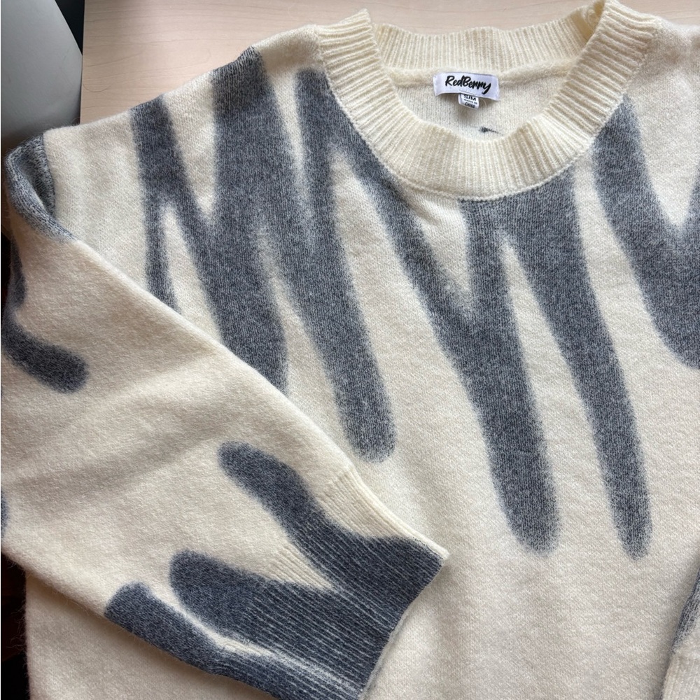 Cream and Muted Blue Sweater